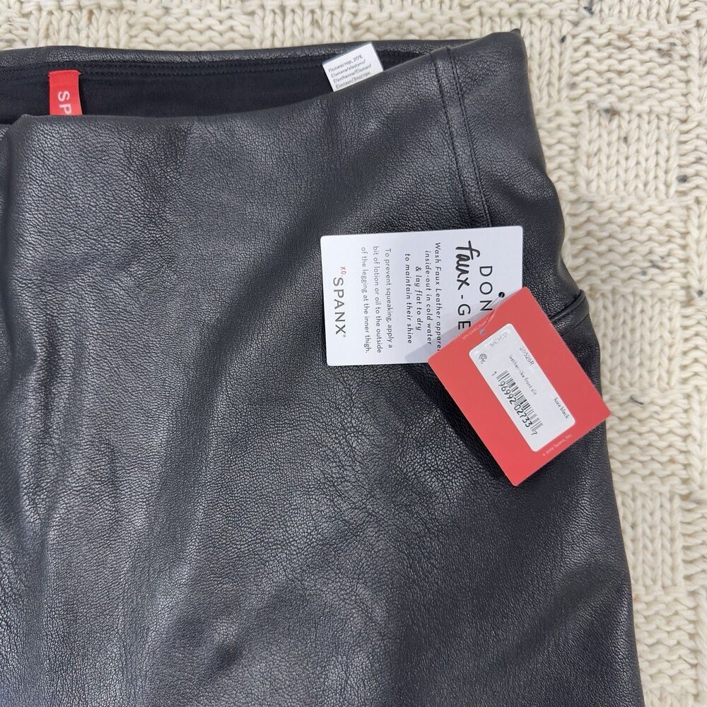 SPANX Faux Leather Like Front-Slit Skinny Pants Black Pull On Size Small NWT - Picture 9 of 14
